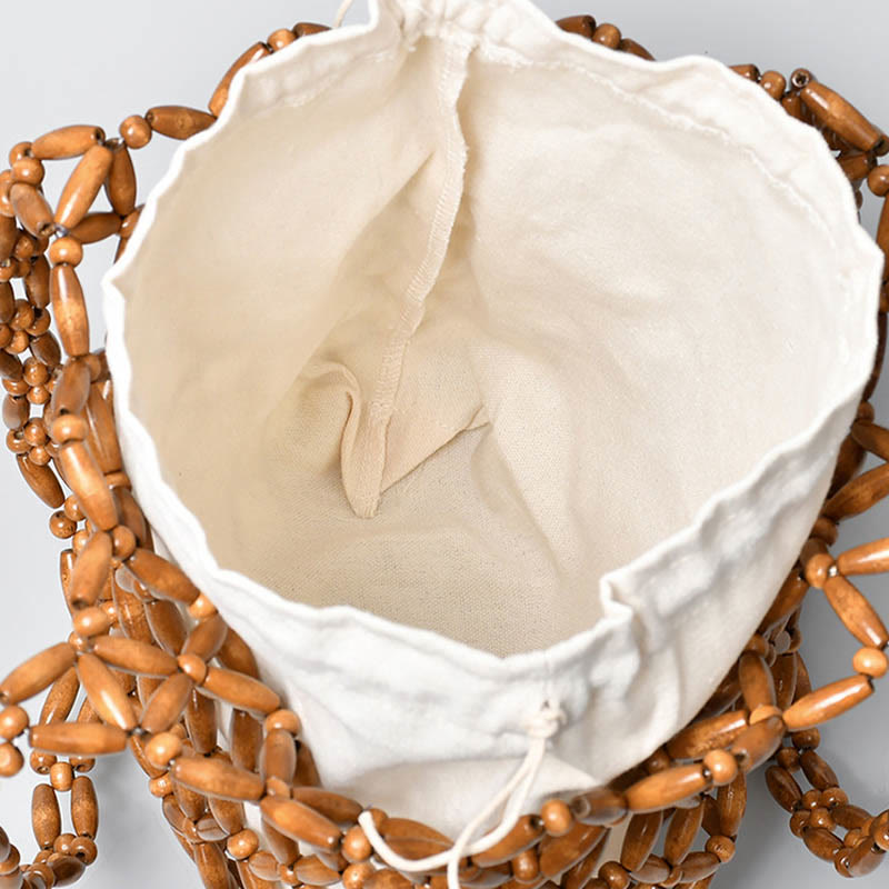 Bolso de hombro con cuentas de madera tejidas a mano con piedras de Buda