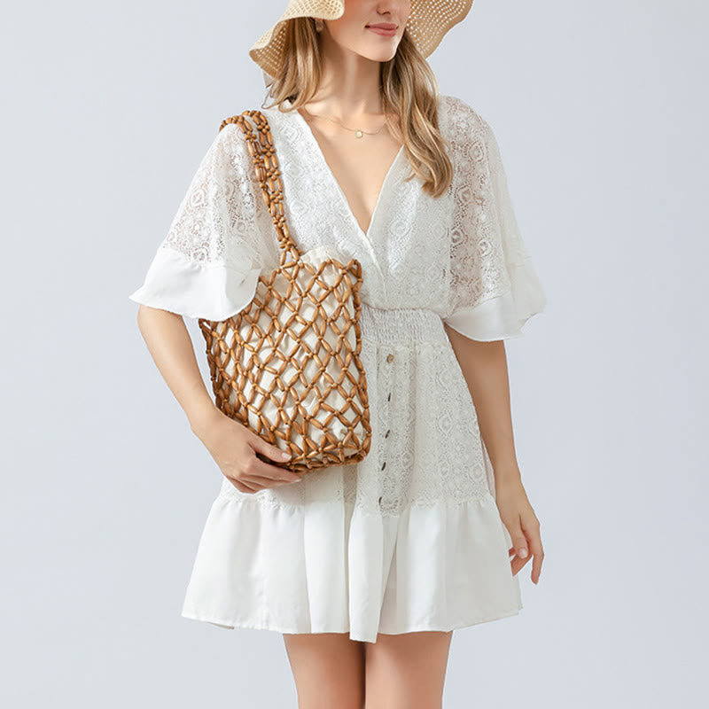 Bolso de hombro con cuentas de madera tejidas a mano con piedras de Buda