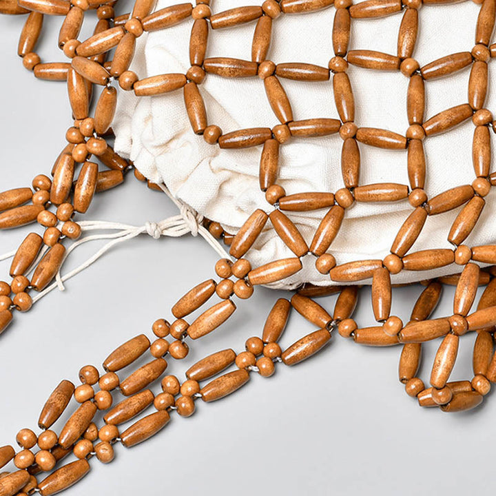 Bolso de hombro con cuentas de madera tejidas a mano con piedras de Buda