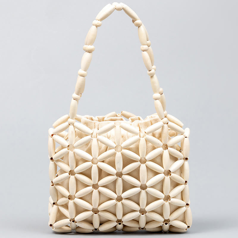 Bolso de mano de cuentas de madera tejidas a mano con piedras de Buda