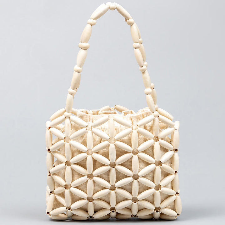 Bolso de mano de cuentas de madera tejidas a mano con piedras de Buda