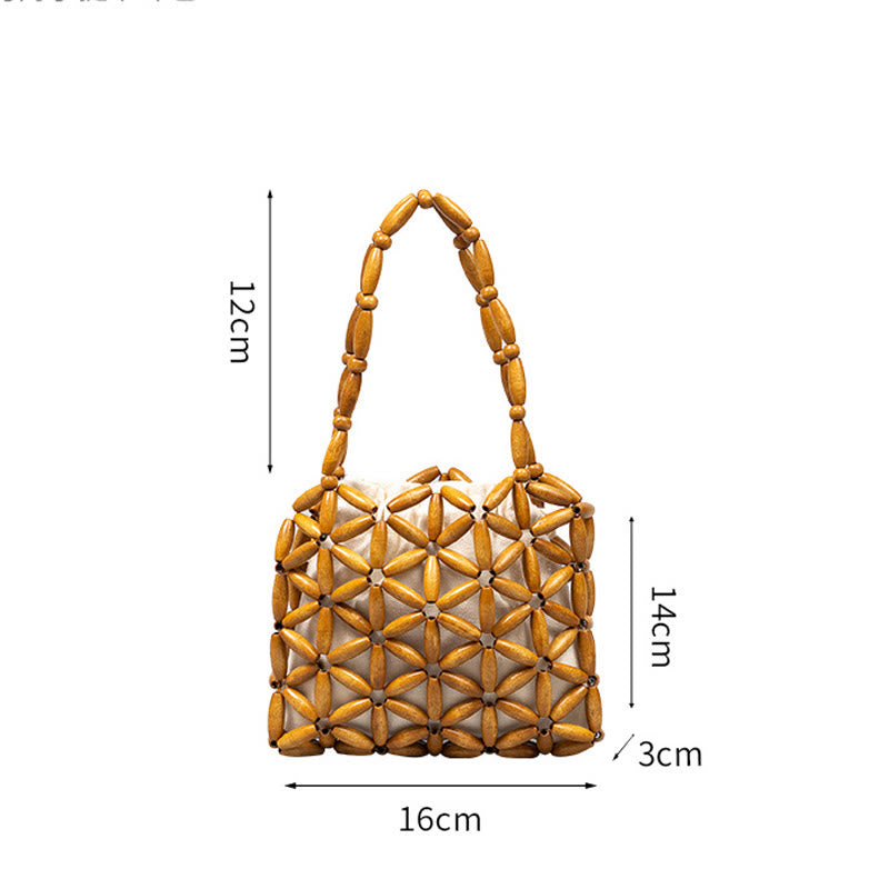 Bolso de mano de cuentas de madera tejidas a mano con piedras de Buda