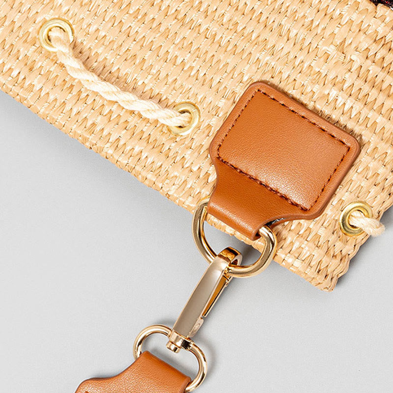 Playa de Piedras de Buda Geometría Paja Tejida Cubo Flecos Bolso Cruzado Bolso de Hombro