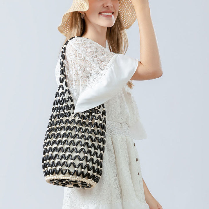 Bolso de Hombre de Piedras de Buda Tejido a Mano con Cuentas de Madera