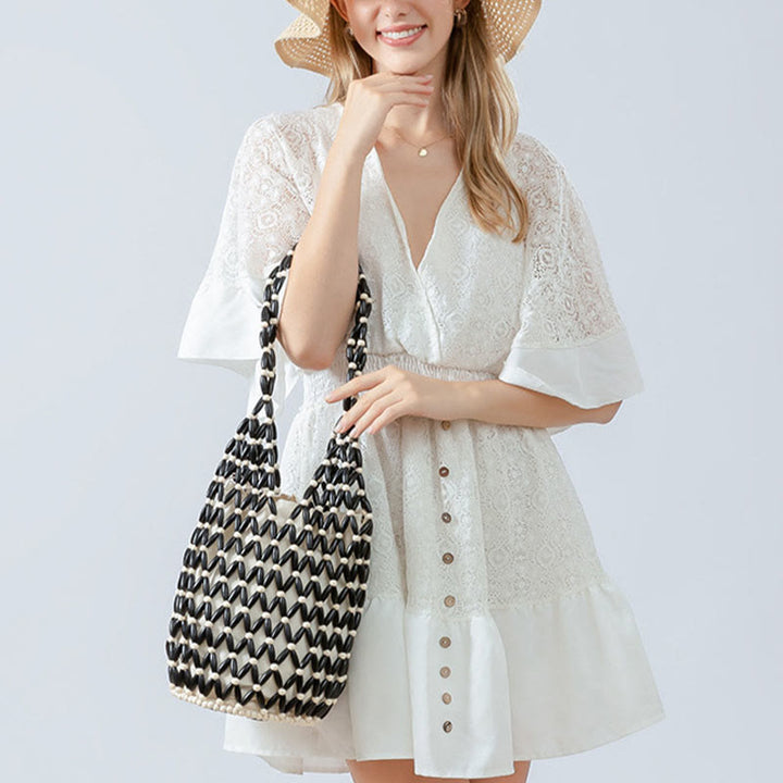 Bolso de Hombre de Piedras de Buda Tejido a Mano con Cuentas de Madera