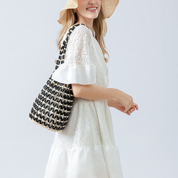 Bolso de Hombre de Piedras de Buda Tejido a Mano con Cuentas de Madera