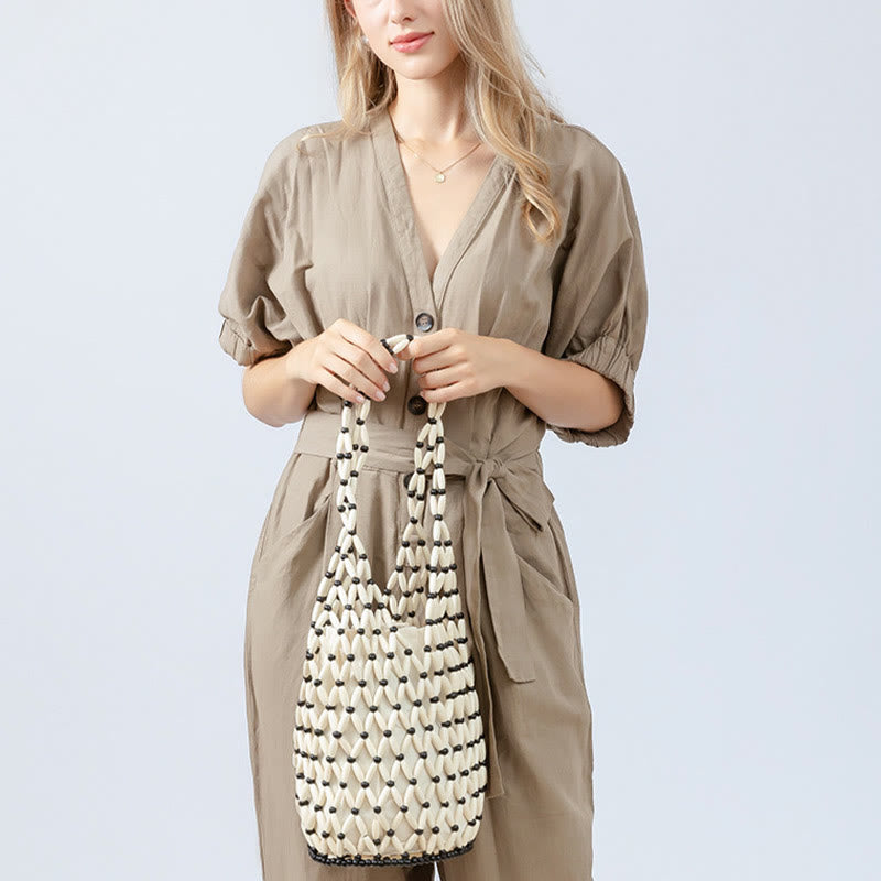 Bolso de Hombre de Piedras de Buda Tejido a Mano con Cuentas de Madera