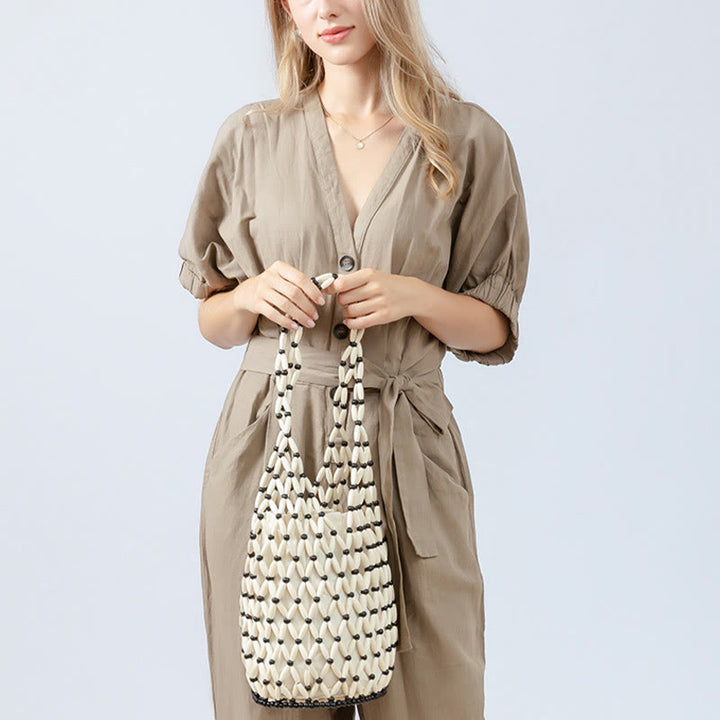 Bolso de Hombre de Piedras de Buda Tejido a Mano con Cuentas de Madera