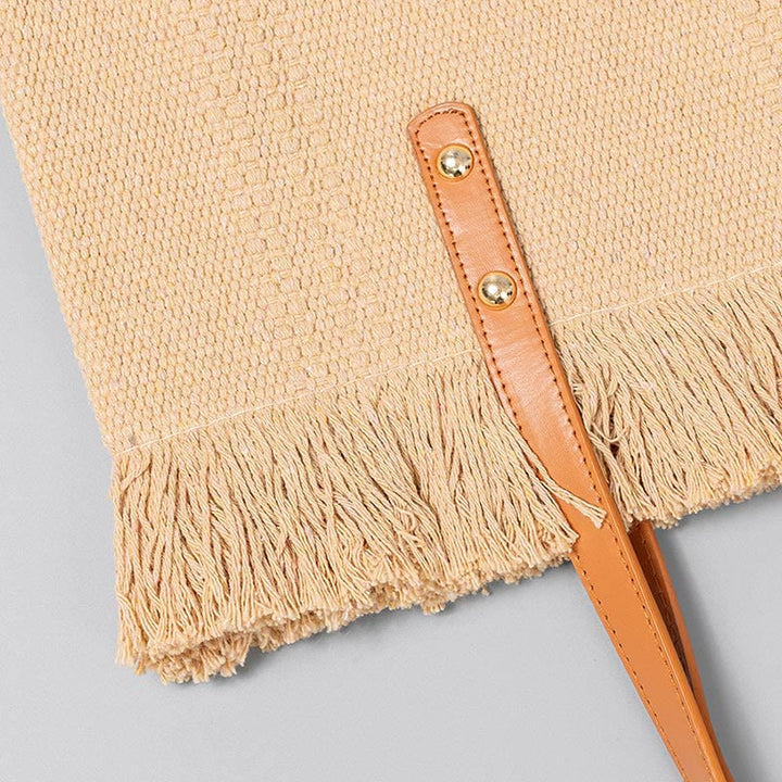 Bolso de hombro de lona con borla y gran capacidad Buddha Stones de color sólido