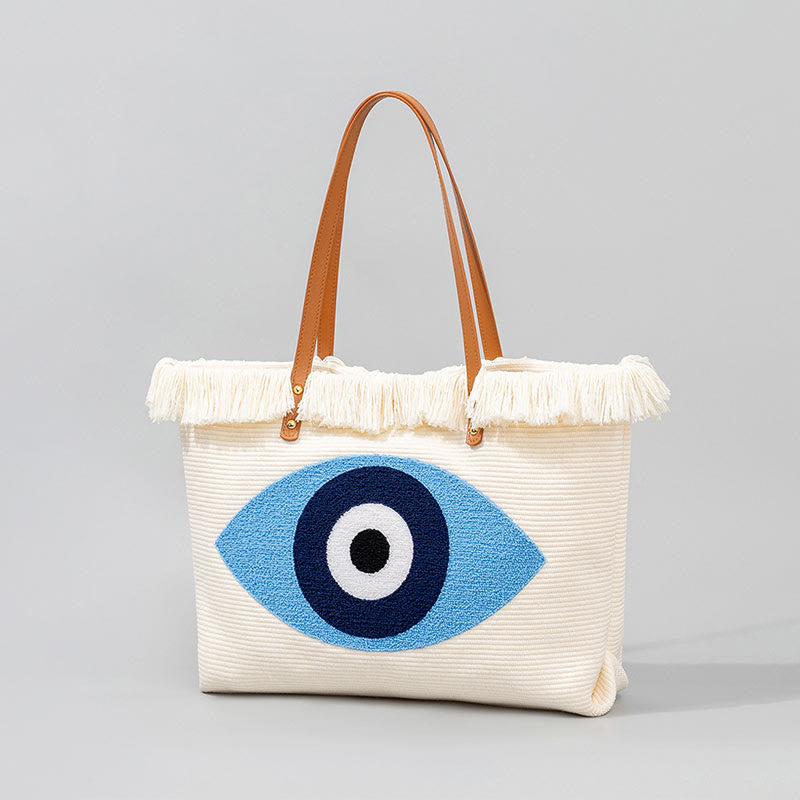 Buddha Piedras Gran Capacidad Ojo Maligno Hoja Hamsa Borla Lona Bolso de Hombro