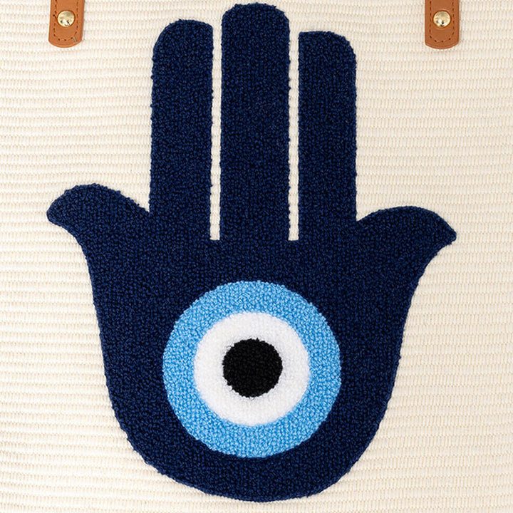 Buddha Piedras Gran Capacidad Ojo Maligno Hoja Hamsa Borla Lona Bolso de Hombro