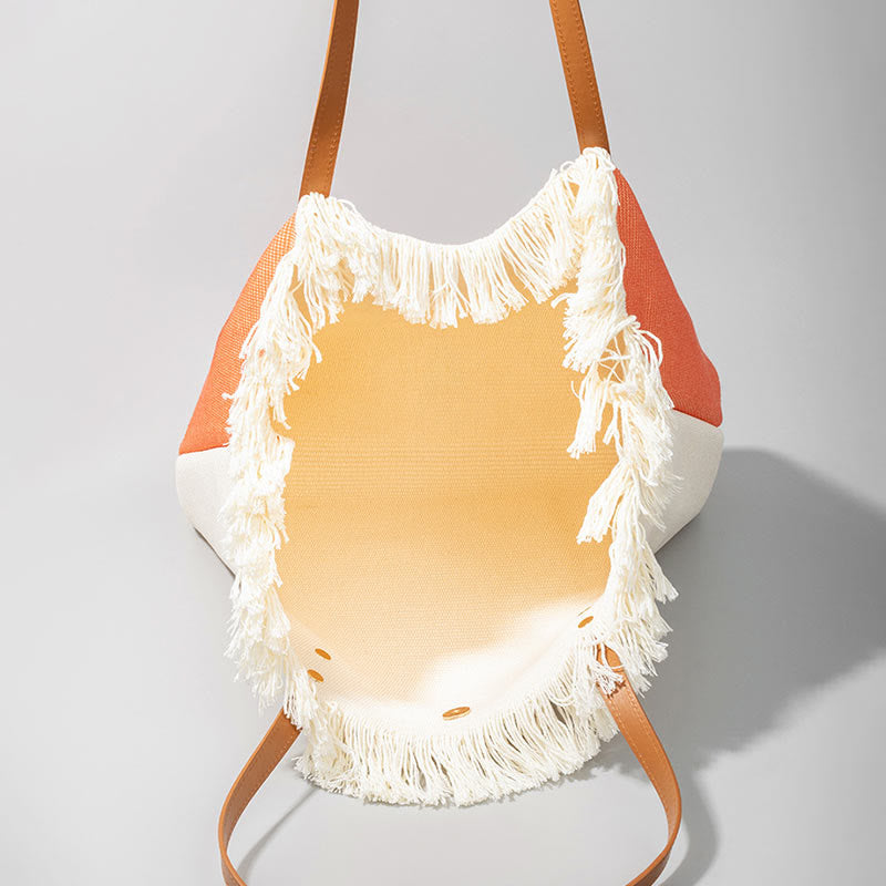 Bolso de Hombro de Lona con Borlas y Mandala Atrapasueños de Gran Capacidad con Piedras de Buda