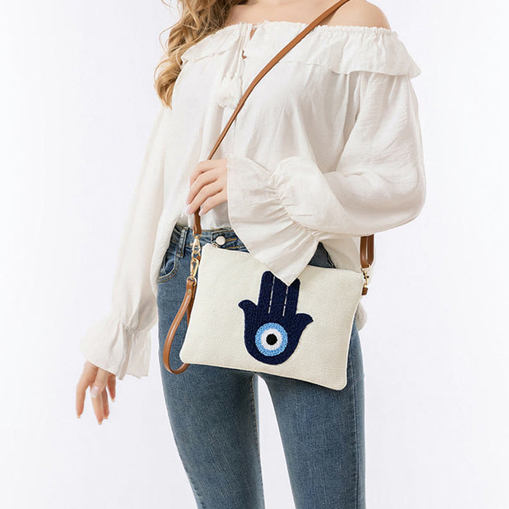 Buddha Stones Evil Eye Leaf Hamsa Lienzo Bandolera Bolsa de Hombro Bolsa