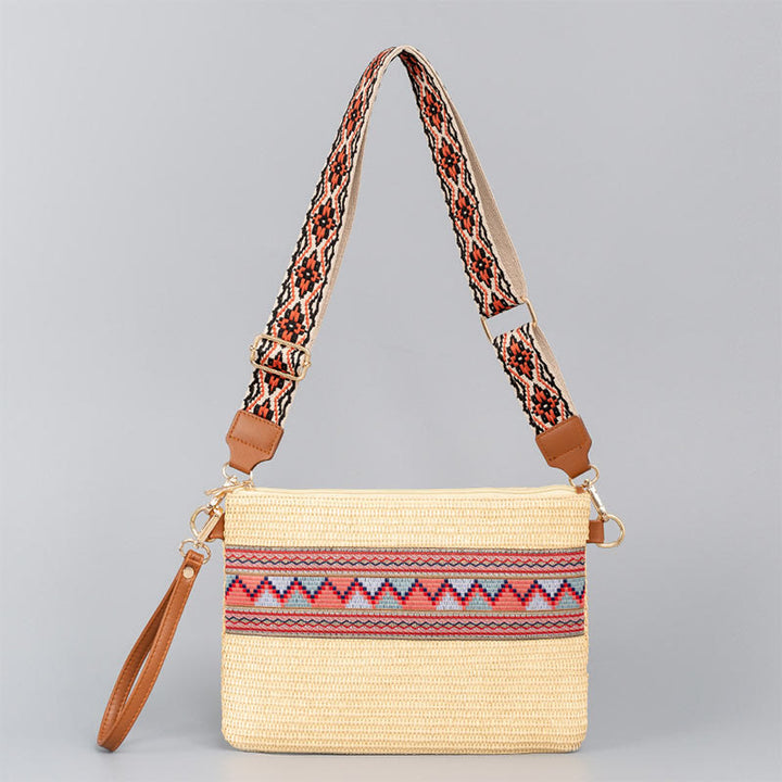 Bolsa cruzada de paja tejida geométrica colorida boho de piedras de Buda Bolsa de mano Bolsa de hombro