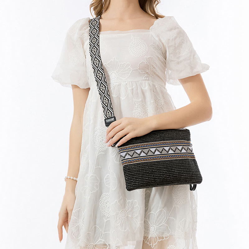 Bolsa cruzada de paja tejida geométrica colorida boho de piedras de Buda Bolsa de mano Bolsa de hombro