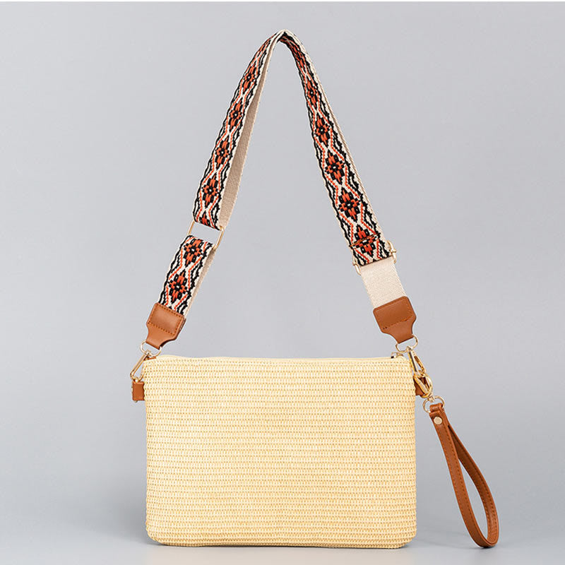 Bolsa cruzada de paja tejida geométrica colorida boho de piedras de Buda Bolsa de mano Bolsa de hombro