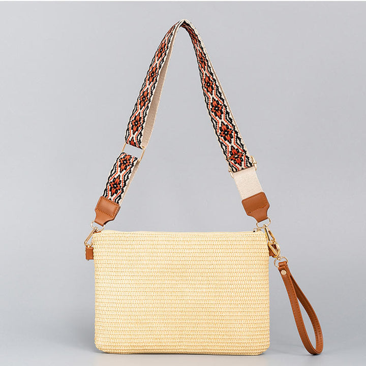 Bolsa cruzada de paja tejida geométrica colorida boho de piedras de Buda Bolsa de mano Bolsa de hombro