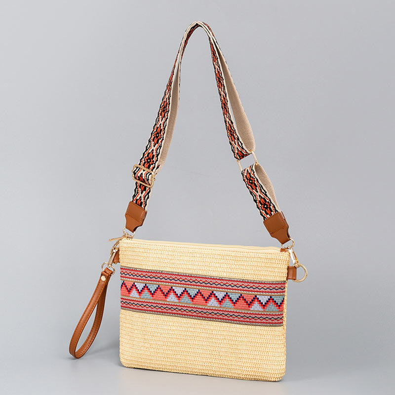 Bolsa cruzada de paja tejida geométrica colorida boho de piedras de Buda Bolsa de mano Bolsa de hombro