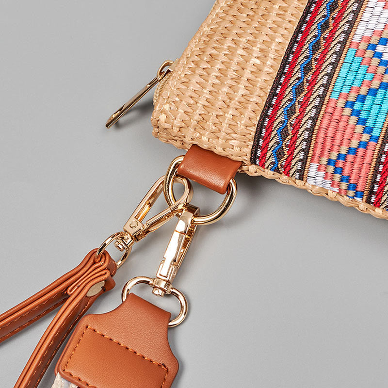 Bolsa cruzada de paja tejida geométrica colorida boho de piedras de Buda Bolsa de mano Bolsa de hombro