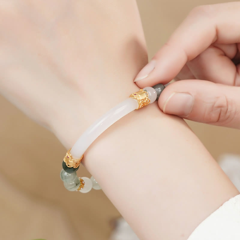 Pulsera de Suerte de Calcedonia de Jade Natural del Tianshan de Piedras de Buda