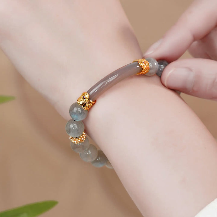 Pulsera de piedra lunar natural con ágata gris y Buddha Stones para curación y cambio - image 2