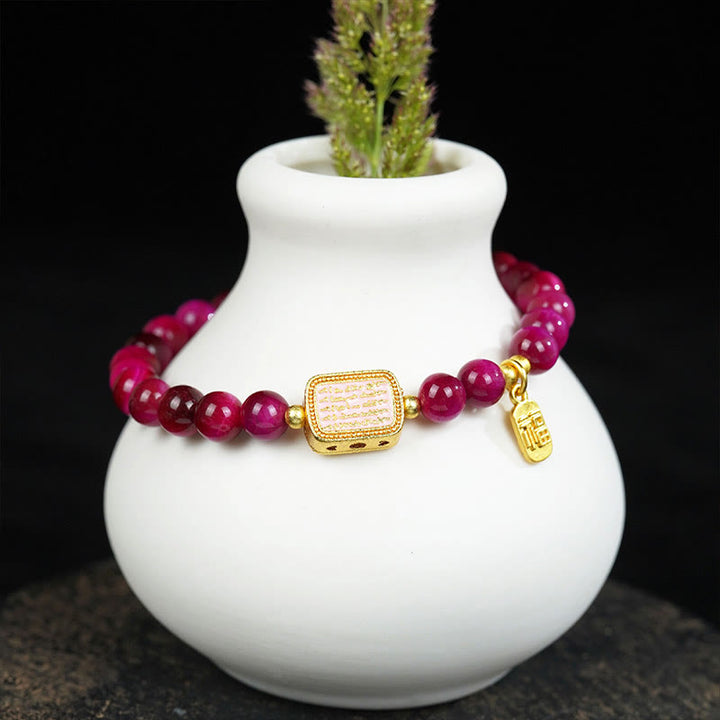 Pulsera de Coraje con Cuentas de Ojo de Tigre Rojo y Piedra de Buda