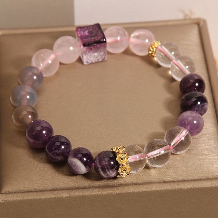 Piedras de Buda Pulsera de Amatista Natural Cristal Rosa Paz Interior y Sanación