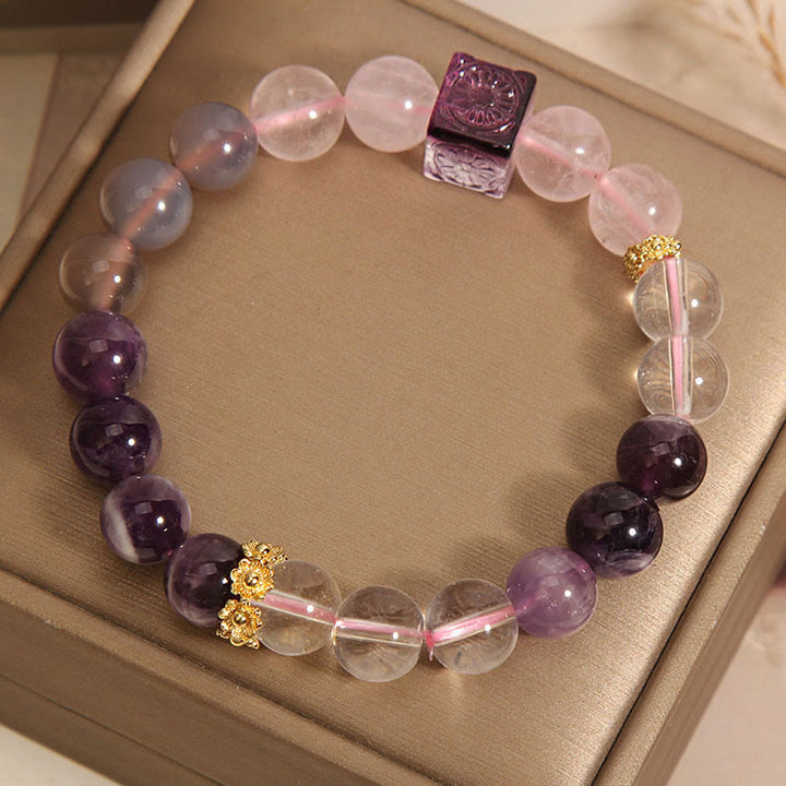 	Piedras de Buda Pulsera de Amatista Natural Cristal Rosa Paz Interior y Sanación - Cristal rosa amatista (circunferencia de la muñeca: 14-17 cm) - image 0