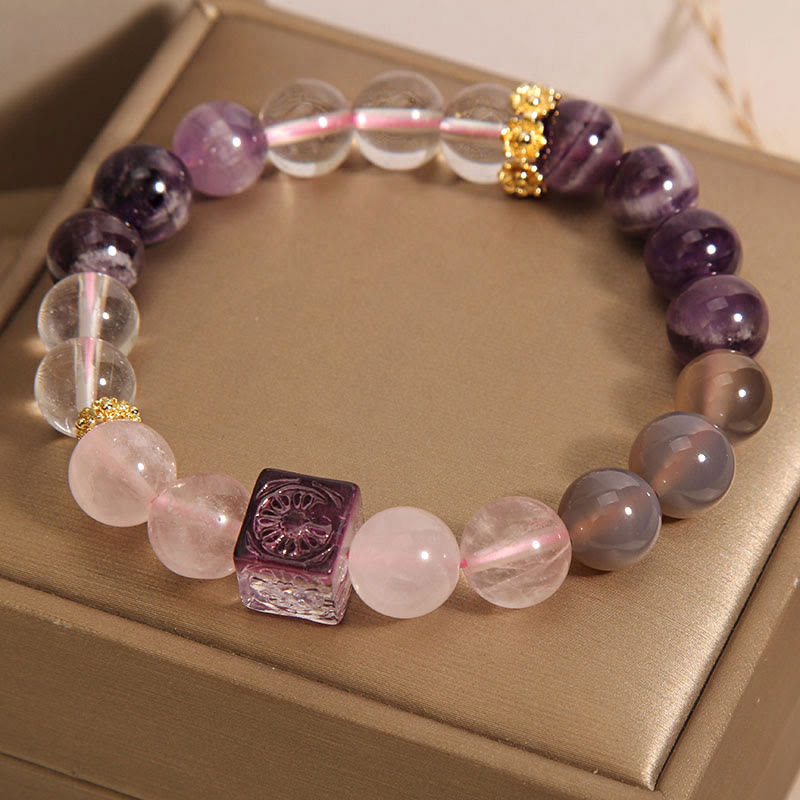 Piedras de Buda Pulsera de Amatista Natural Cristal Rosa Paz Interior y Sanación
