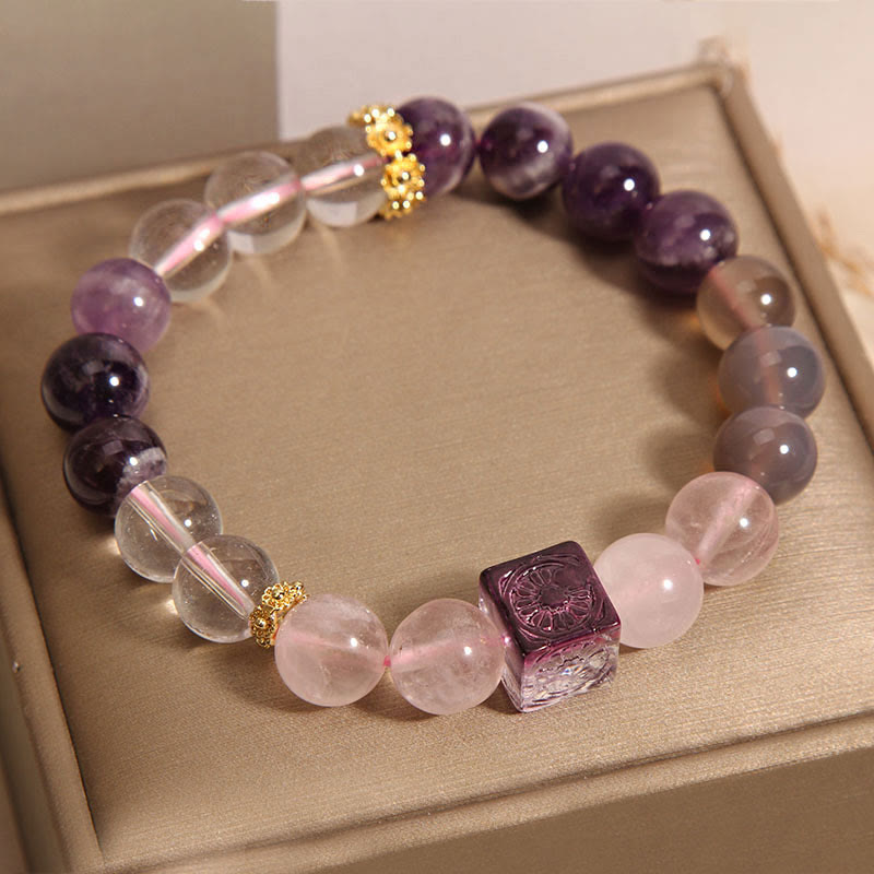 Piedras de Buda Pulsera de Amatista Natural Cristal Rosa Paz Interior y Sanación