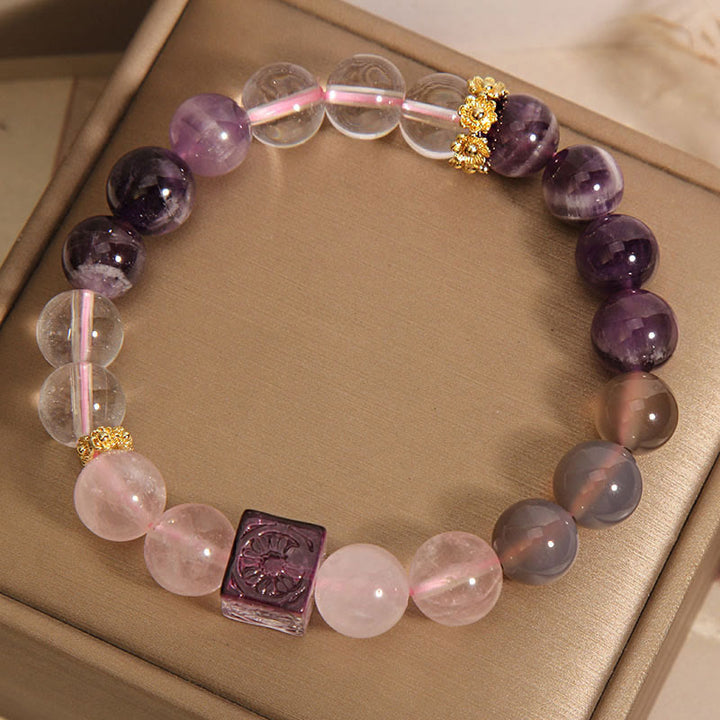 Piedras de Buda Pulsera de Amatista Natural Cristal Rosa Paz Interior y Sanación