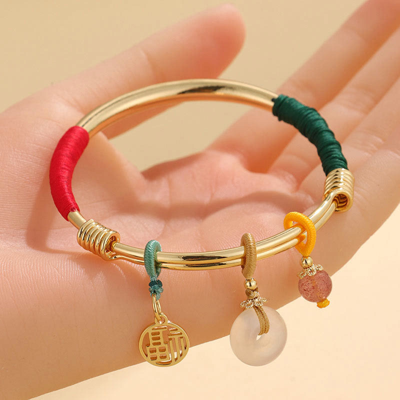 Buddha Piedras Pulsera de Amor con Flor de la Suerte y Broche de Paz de Cristal Rosa