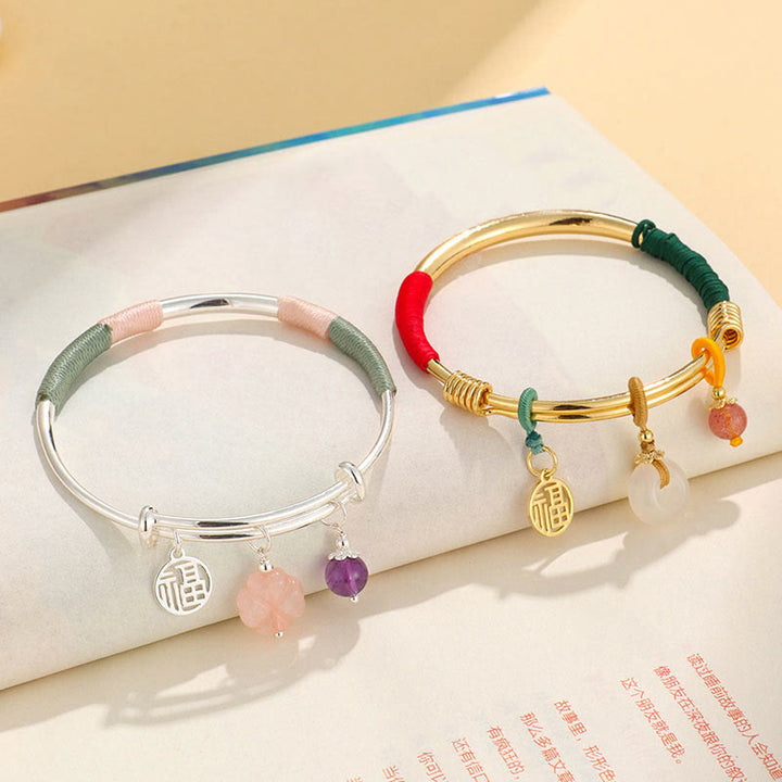 Buddha Piedras Pulsera de Amor con Flor de la Suerte y Broche de Paz de Cristal Rosa