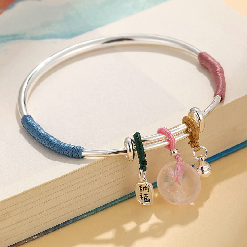 Buddha Piedras Pulsera de Amor con Flor de la Suerte y Broche de Paz de Cristal Rosa