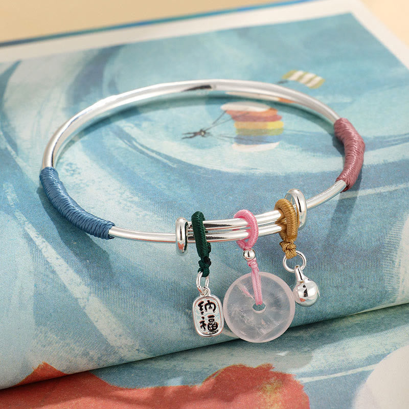 Buddha Piedras Pulsera de Amor con Flor de la Suerte y Broche de Paz de Cristal Rosa