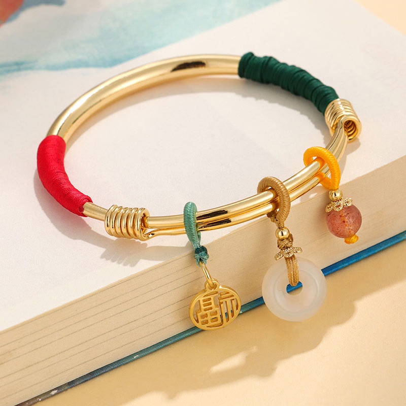 Buddha Piedras Pulsera de Amor con Flor de la Suerte y Broche de Paz de Cristal Rosa - Hebilla de la paz chapada en oro (diámetro interior: 56-60 mm) - image 0