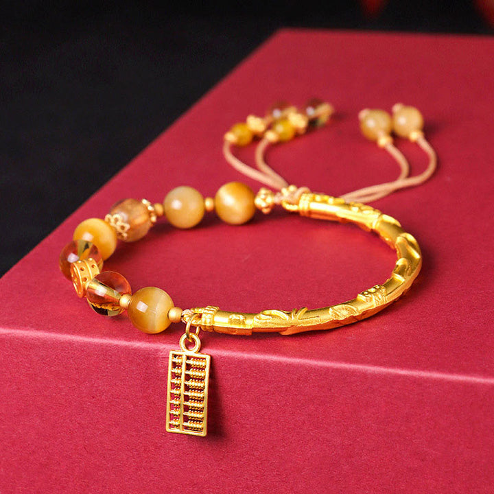Pulsera de Protección con Piedras de Buda, Abaco de Ojo de Tigre Natural y Citrino