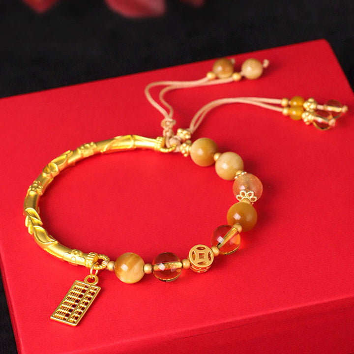 Pulsera de Protección con Piedras de Buda, Abaco de Ojo de Tigre Natural y Citrino