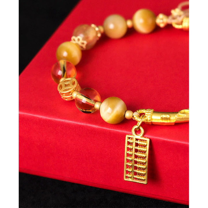 Pulsera de Protección con Piedras de Buda, Abaco de Ojo de Tigre Natural y Citrino