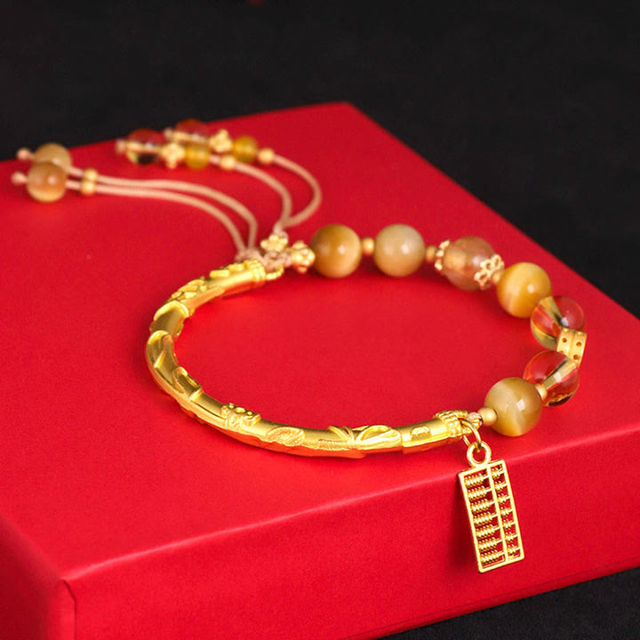 Pulsera de Protección con Piedras de Buda, Abaco de Ojo de Tigre Natural y Citrino
