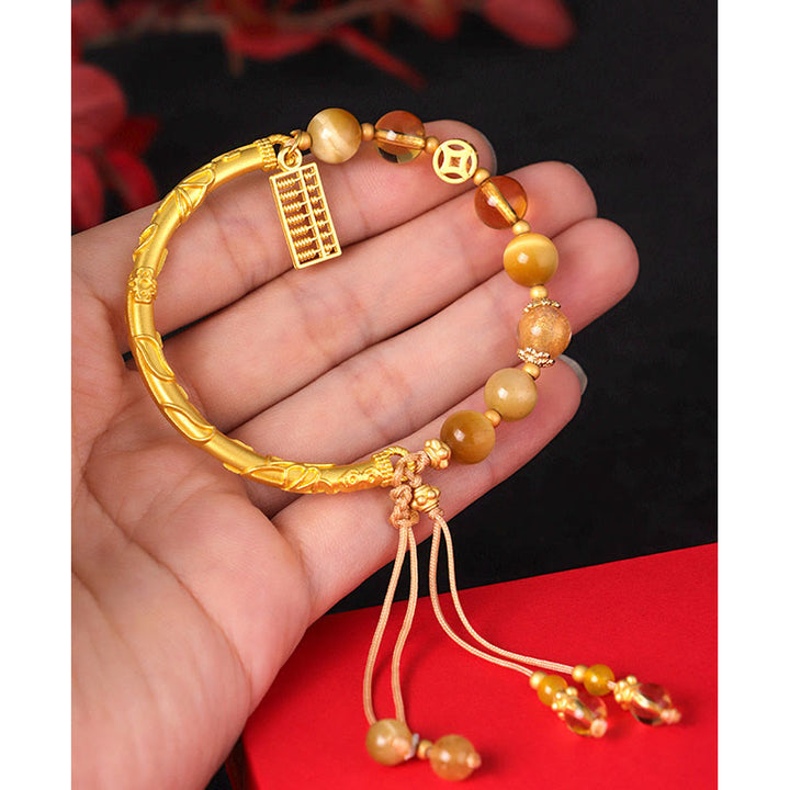 Pulsera de Protección con Piedras de Buda, Abaco de Ojo de Tigre Natural y Citrino
