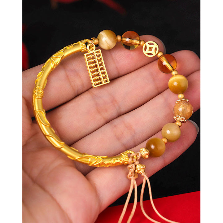 Pulsera de Protección con Piedras de Buda, Abaco de Ojo de Tigre Natural y Citrino