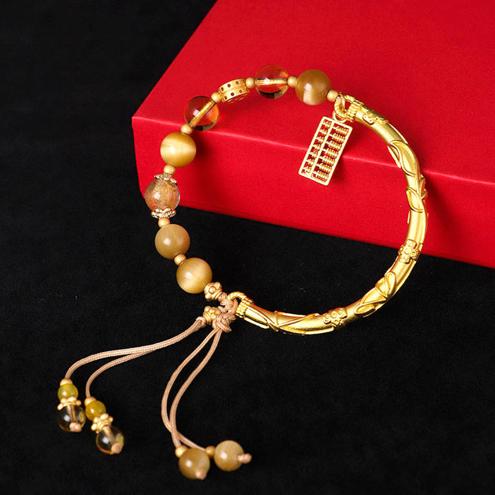 Pulsera de Protección con Piedras de Buda, Abaco de Ojo de Tigre Natural y Citrino