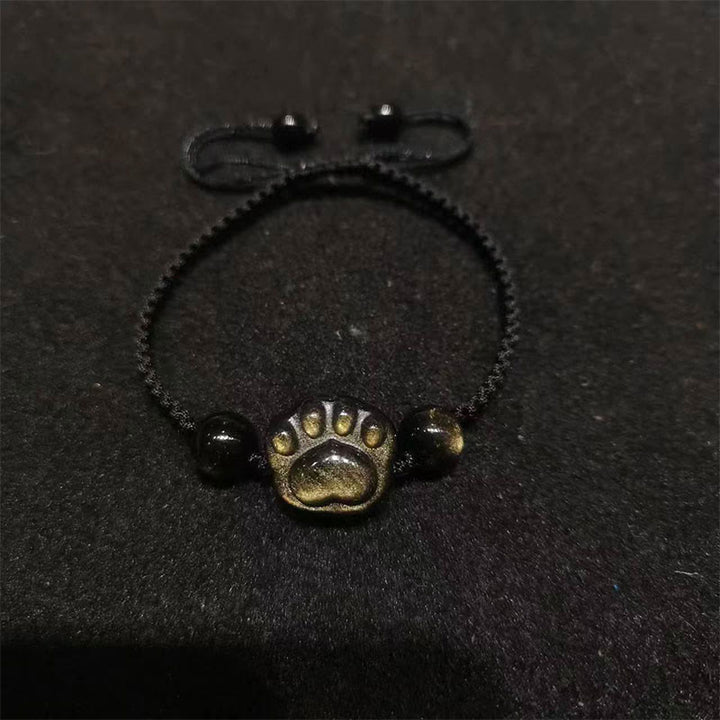 	Buddha Stones Obsidianas de Sheen de Plata Natural Sheen de Oro Obsidiana Garra de Gato Calmante Pulsera Trenzada - Obsidiana con brillo dorado (circunferencia de la muñeca: 15-17 cm) - Cuerda negra de garra de gato - image 6