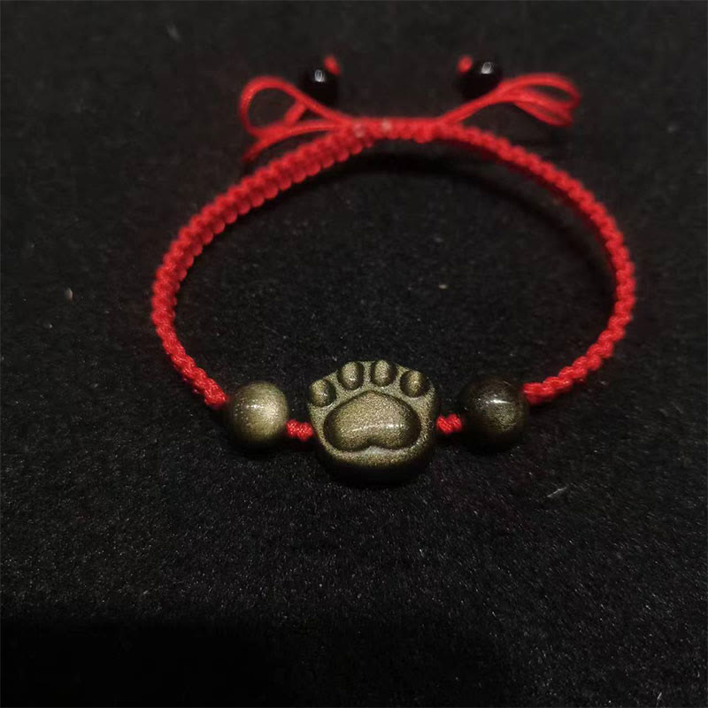 	Buddha Stones Obsidianas de Sheen de Plata Natural Sheen de Oro Obsidiana Garra de Gato Calmante Pulsera Trenzada - Obsidiana con brillo dorado (circunferencia de la muñeca: 15-17 cm) - Cuerda roja de garra de gato - image 5