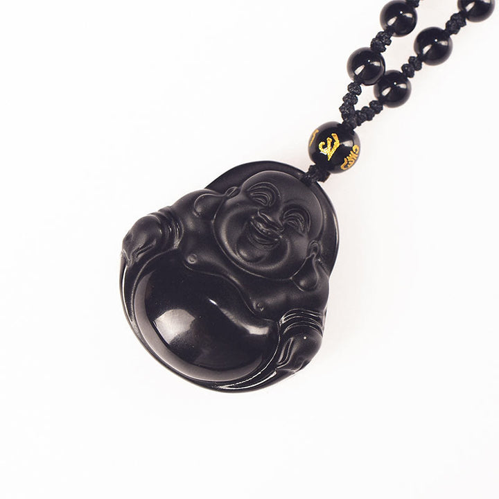 Piedras de Buda Obsidiana Negra Natural Hielo Obsidiana Colgante de Purificación de Buda Sonriente