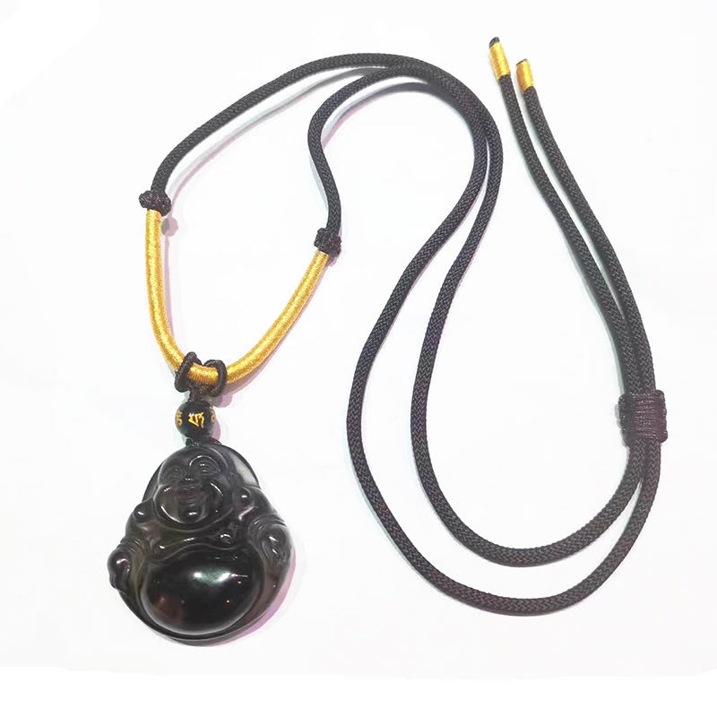 Piedras de Buda Obsidiana Negra Natural Hielo Obsidiana Colgante de Purificación de Buda Sonriente