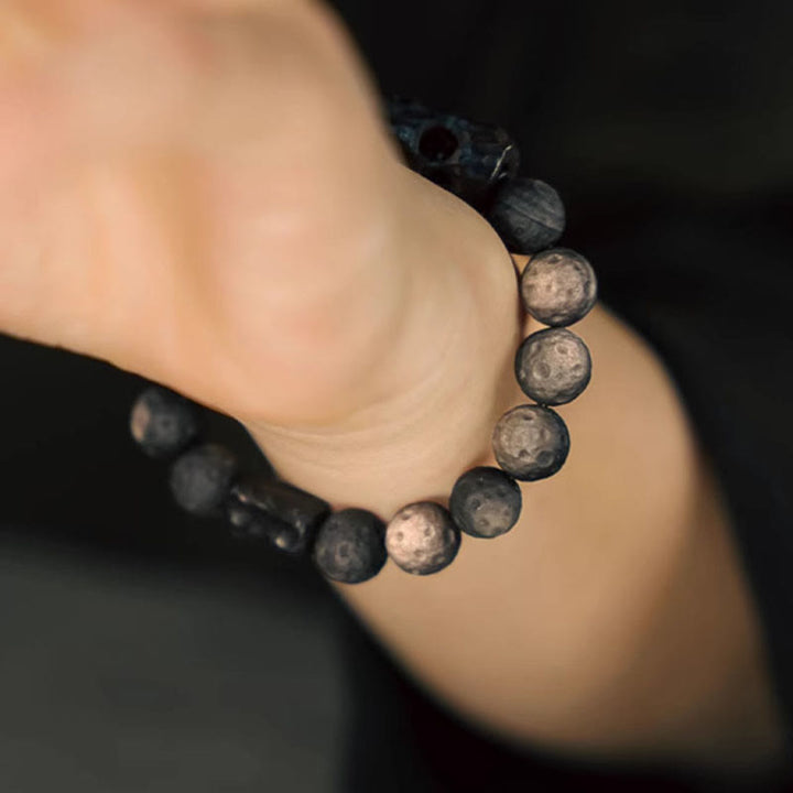 Pulsera Calmante de Piedras de Buda de Obsidiana Plateada Ébano