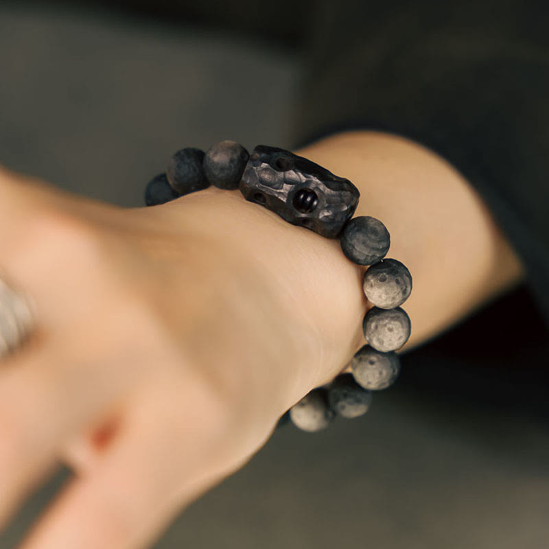Pulsera Calmante de Piedras de Buda de Obsidiana Plateada Ébano