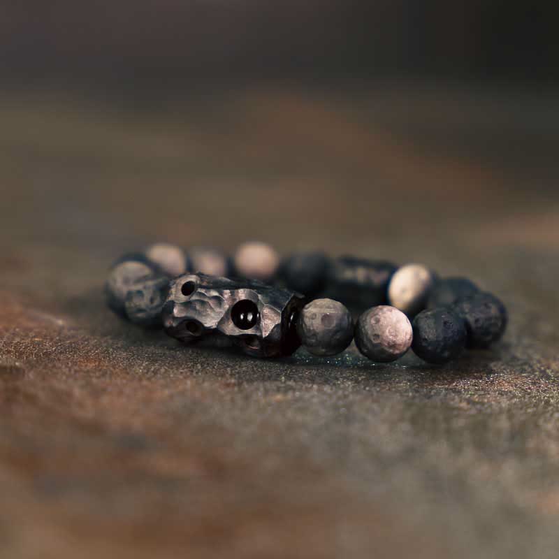 Pulsera Calmante de Piedras de Buda de Obsidiana Plateada Ébano